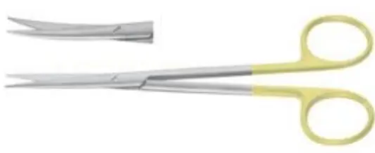 Ножиці за Метценбаумом-Фіно, вертикально-зігнуті, твердосплавна вставка з карбіду вольфрама, з покриттям ручок карбідом титана,гострокінцеві, 145 мм